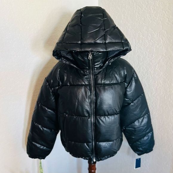 COPY - LUCKY BRAND Short VEGAN Leather Hooded Puffer Jacket, Size Large, Black,… - Picture 4 of 10